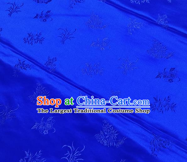Traditional Chinese Classical Orchid Pattern Design Fabric Royalblue Brocade Tang Suit Satin Drapery Asian Silk Material