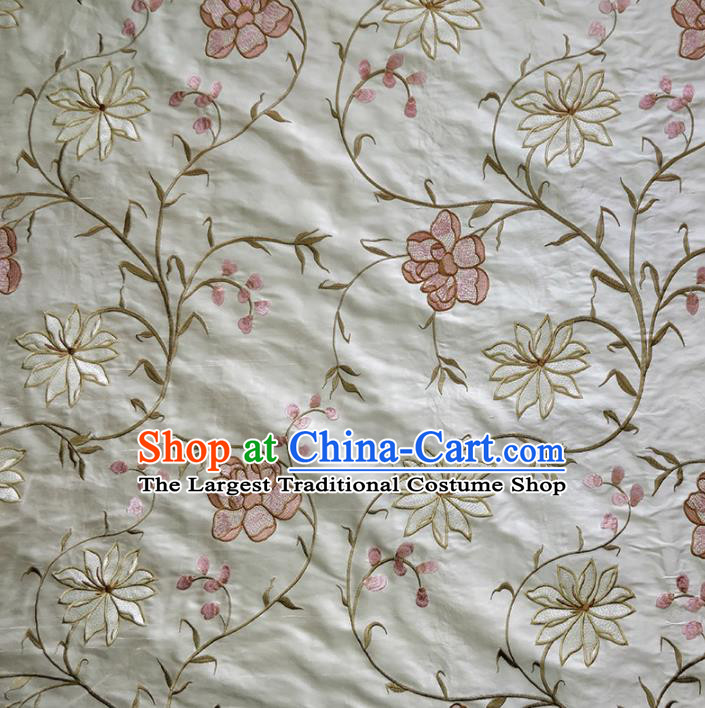 Traditional Chinese Classical Twine Lotus Pattern Design Fabric White Brocade Tang Suit Satin Drapery Asian Silk Material