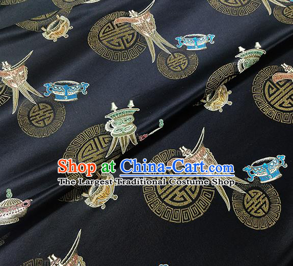 Traditional Chinese Classical Wine Cup Pattern Design Fabric Black Brocade Tang Suit Satin Drapery Asian Silk Material