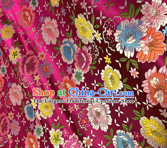 Chinese Traditional Rosy Brocade Classical Peony Pattern Design Satin Drapery Asian Tang Suit Silk Fabric Material