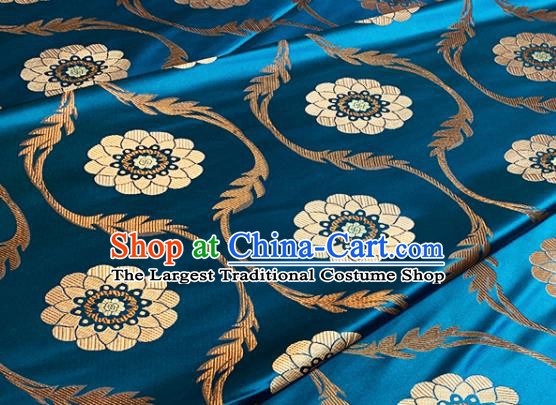 Chinese Traditional Lotus Pattern Design Blue Brocade Classical Satin Drapery Asian Tang Suit Silk Fabric Material