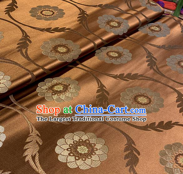 Chinese Traditional Lotus Pattern Design Bronze Brocade Classical Satin Drapery Asian Tang Suit Silk Fabric Material