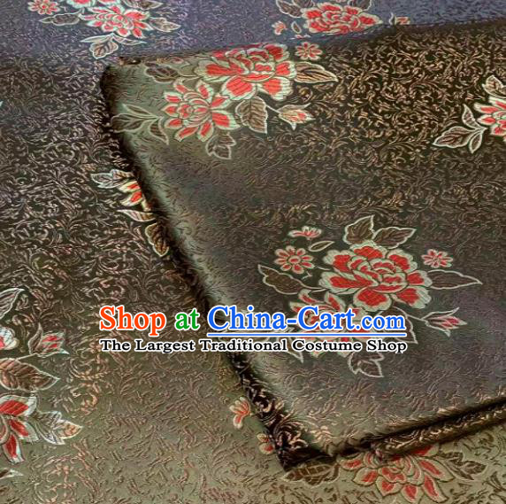 Traditional Chinese Peony Pattern Design Army Green Brocade Classical Satin Drapery Asian Tang Suit Silk Fabric Material