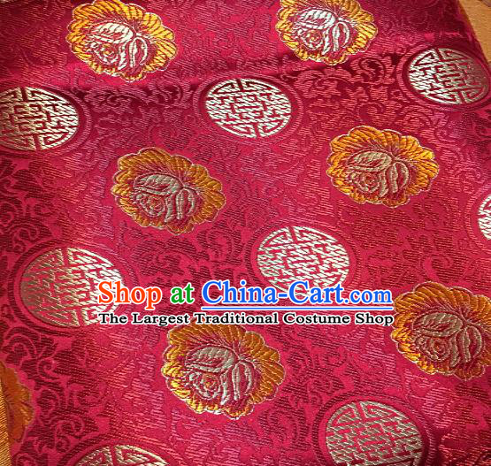 Traditional Chinese Tulip Pattern Design Rosy Brocade Classical Satin Drapery Asian Tang Suit Silk Fabric Material
