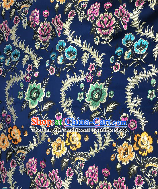 Traditional Chinese Royal Peony Pattern Design Navy Brocade Classical Satin Drapery Asian Tang Suit Silk Fabric Material