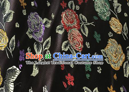 Traditional Chinese Royal Peony Pattern Design Black Brocade Classical Satin Drapery Asian Tang Suit Silk Fabric Material