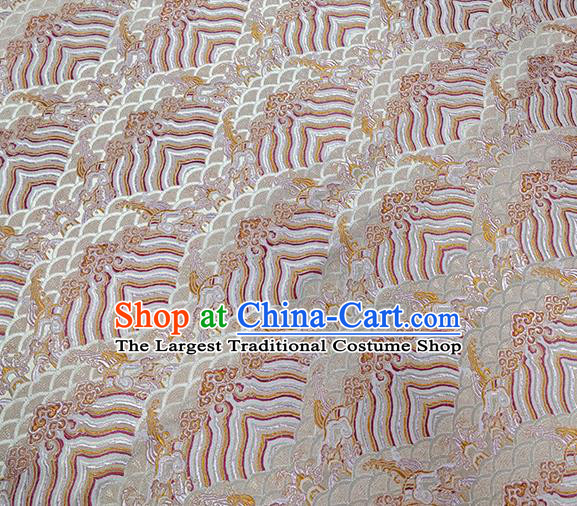 Traditional Chinese Classical Sea Waves Pattern Design Fabric White Brocade Tang Suit Satin Drapery Asian Silk Material