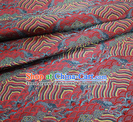 Traditional Chinese Classical Sea Waves Pattern Design Fabric Purplish Red Brocade Tang Suit Satin Drapery Asian Silk Material