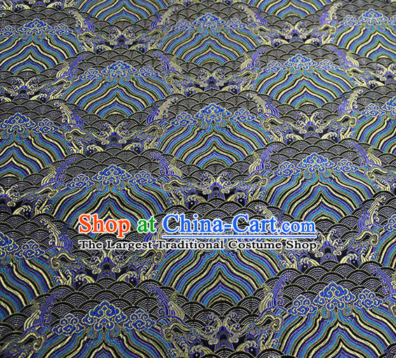 Traditional Chinese Classical Sea Waves Pattern Design Fabric Deep Grey Brocade Tang Suit Satin Drapery Asian Silk Material