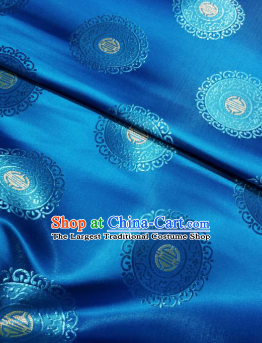 Asian Chinese Classical Auspicious Pattern Design Blue Brocade Fabric Traditional Tang Suit Satin Drapery Silk Material