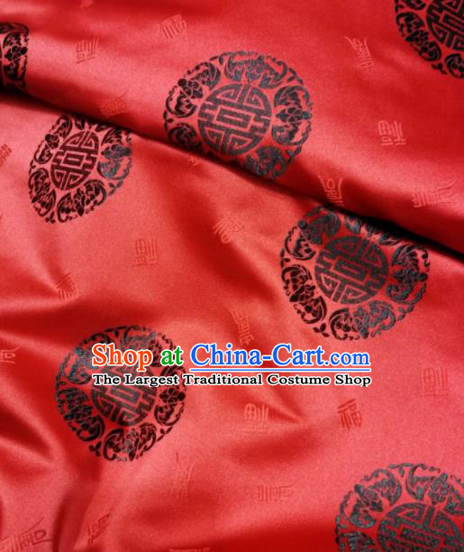 Asian Chinese Classical Longevity Pattern Design Red Brocade Fabric Traditional Tang Suit Satin Drapery Silk Material