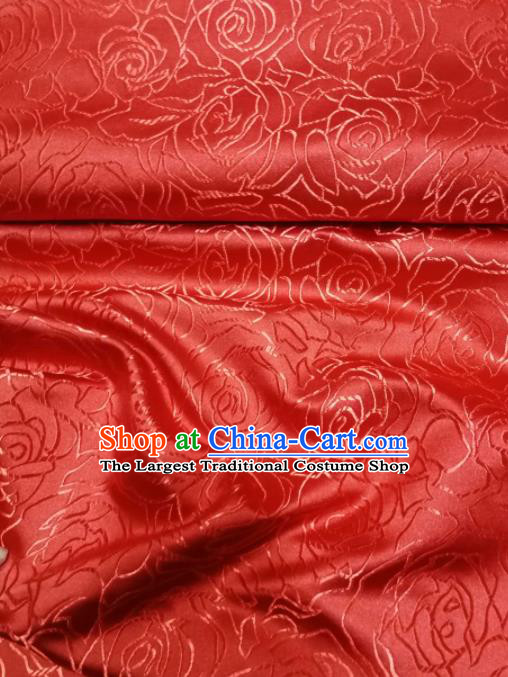 Asian Chinese Classical Roses Pattern Design Red Brocade Fabric Traditional Tang Suit Satin Drapery Silk Material