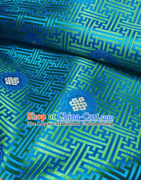 Asian Chinese Classical Lucky Knots Pattern Design Blue Brocade Fabric Traditional Tang Suit Satin Drapery Silk Material