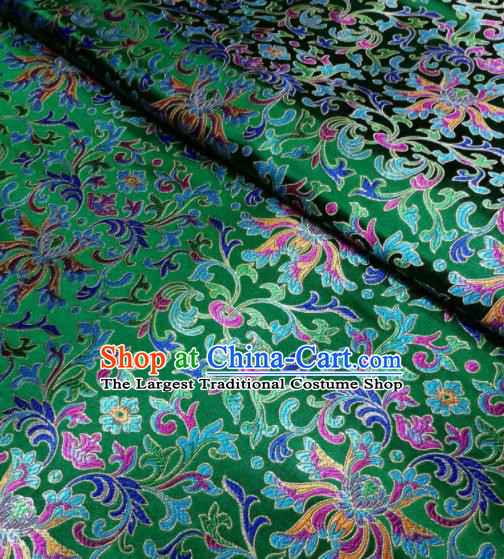 Asian Chinese Royal Colorful Chrysanthemum Pattern Design Green Brocade Fabric Traditional Tang Suit Satin Classical Drapery Silk Material
