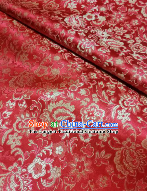 Asian Chinese Royal Flowers Pattern Design Red Brocade Fabric Traditional Tang Suit Satin Classical Drapery Silk Material