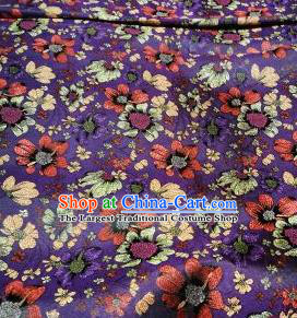 Asian Chinese Dress Purple Satin Classical Flowers Pattern Design Brocade Fabric Traditional Drapery Silk Material