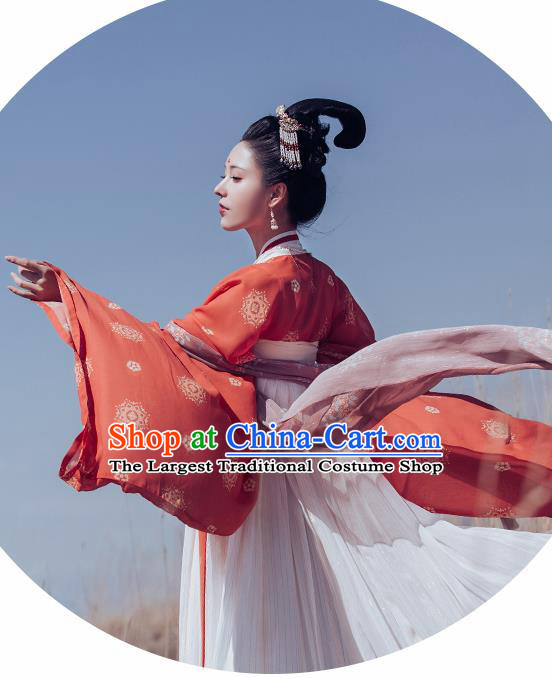 Traditional Chinese Ancient Imperial Consort Embroidered Historical Costume Tang Dynasty Court Hanfu Dress for Women