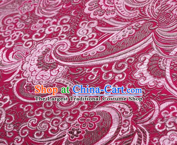 Asian Chinese Fabric Wine Red Satin Classical Pattern Design Brocade Traditional Drapery Silk Material