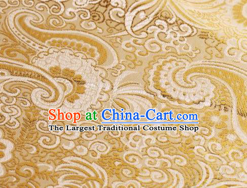 Asian Chinese Fabric Yellow Satin Classical Pattern Design Brocade Traditional Drapery Silk Material