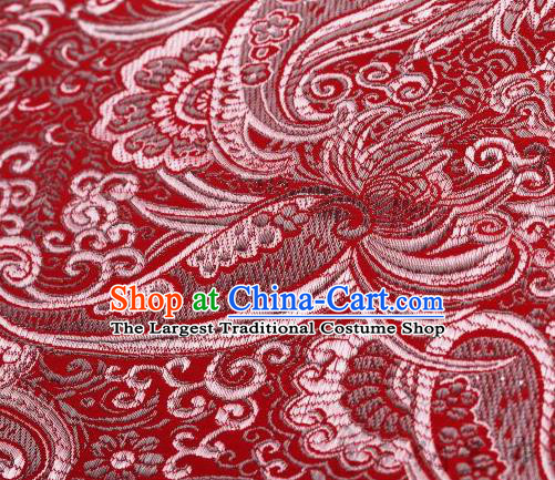 Asian Chinese Fabric Red Satin Classical Pattern Design Brocade Traditional Drapery Silk Material