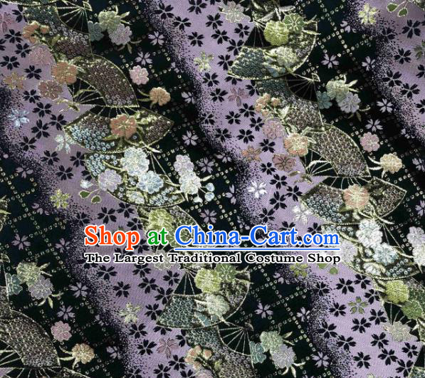 Asian Japanese Kimono Fabric Classical Fan Pattern Design Purple Brocade Traditional Drapery Silk Material