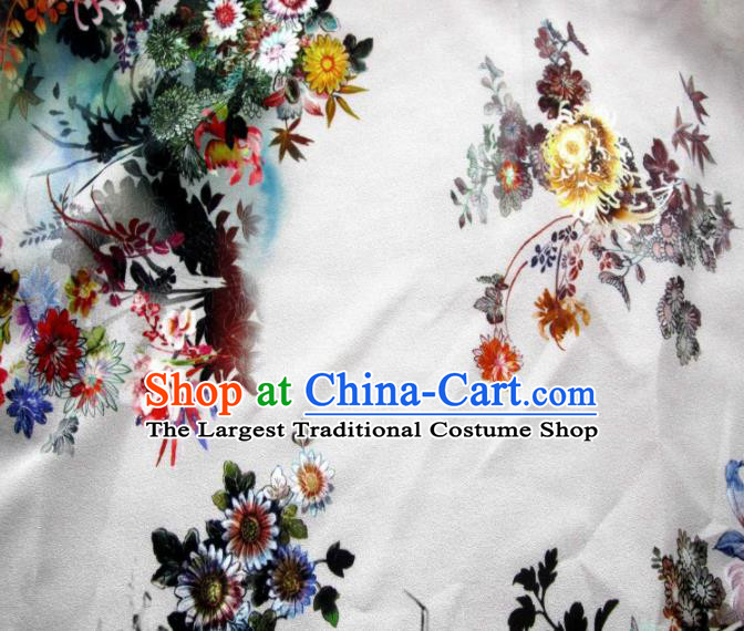 Asian Chinese Classical Chrysanthemum Pattern Design White Satin Fabric Brocade Traditional Drapery Silk Material