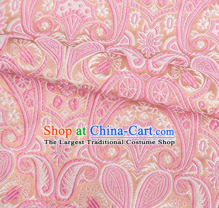 Asian Japanese Kimono Fabric Classical Loquat Leaf Pattern Design Pink Brocade Traditional Drapery Silk Material