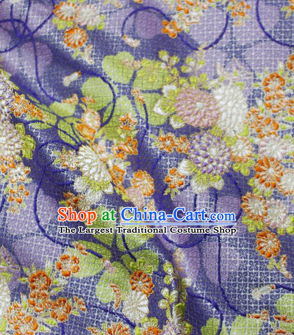Asian Japanese Kimono Purple Satin Fabric Classical Pattern Design Brocade Traditional Drapery Silk Material