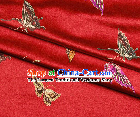 Chinese Classical Butterfly Lantern Pattern Design Red Satin Fabric Brocade Asian Traditional Drapery Silk Material