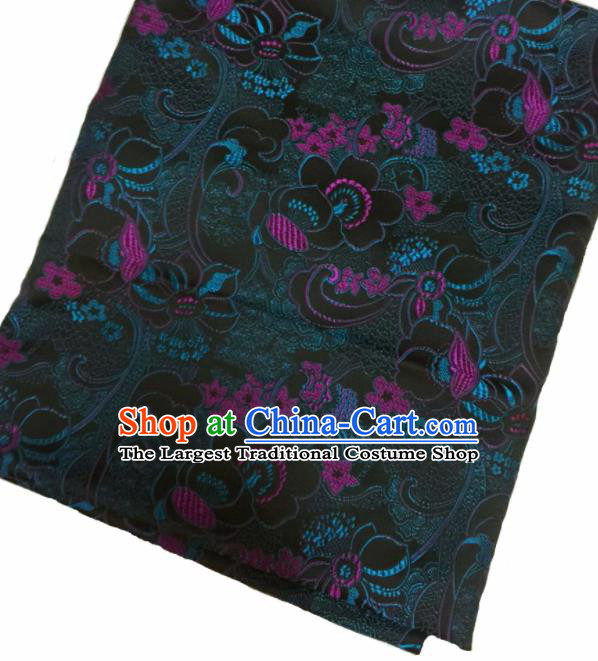 Chinese Classical Fish Lotus Pattern Design Brown Satin Fabric Brocade Asian Traditional Drapery Silk Material