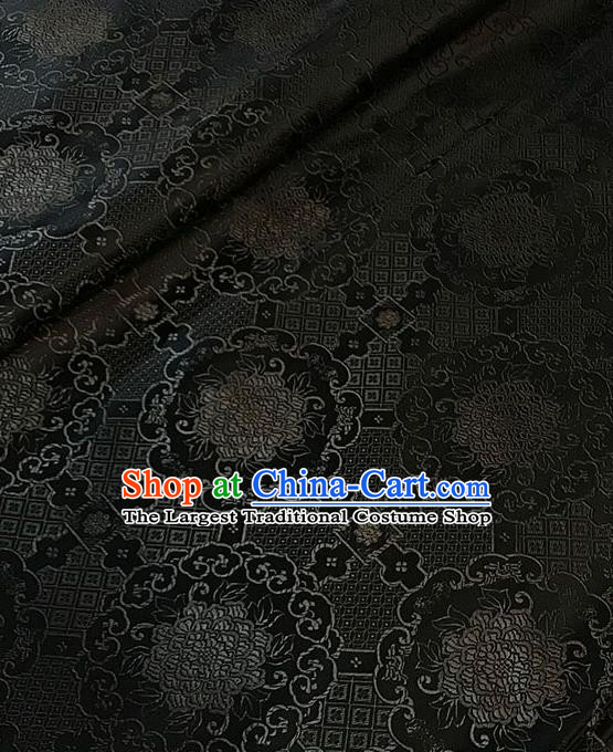 Chinese Tang Suit Black Brocade Classical Buddhism Lotus Pattern Design Satin Fabric Asian Traditional Drapery Silk Material