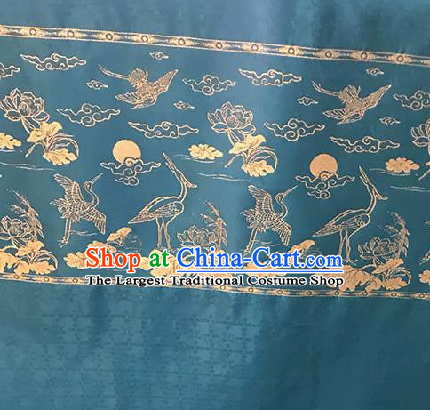 Chinese Hanfu Dress Peacock Blue Brocade Classical Crane Lotus Pattern Design Satin Fabric Asian Traditional Drapery Silk Material