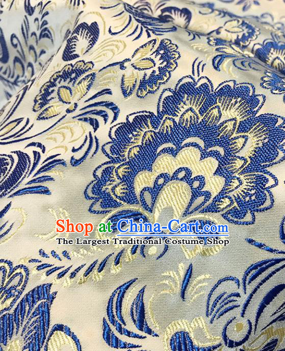 Chinese Tang Suit White Brocade Classical Hibiscus Pattern Design Satin Fabric Asian Traditional Drapery Silk Material