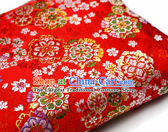 Asian Japanese Kimono Satin Fabric Classical Sakura Pattern Design Red Brocade Damask Traditional Drapery Silk Material