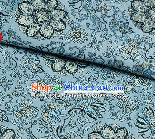 Chinese Classical Rosette Pattern Design Blue Satin Fabric Brocade Asian Traditional Drapery Silk Material