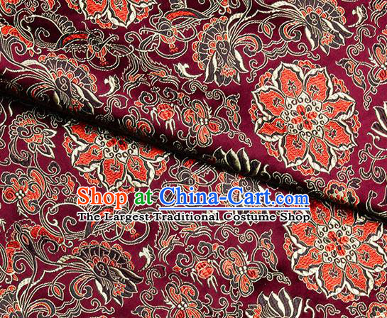 Chinese Classical Rosette Pattern Design Purplish Red Satin Fabric Brocade Asian Traditional Drapery Silk Material
