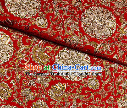 Chinese Classical Rosette Pattern Design Satin Fabric Red Brocade Asian Traditional Drapery Silk Material