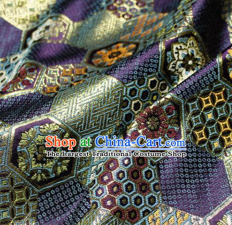 Asian Japanese Classical Tortoise Shell Pattern Design Purple Brocade Kimono Satin Fabric Damask Traditional Drapery Silk Material