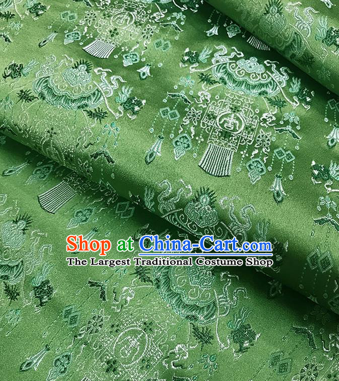 Chinese Classical Palace Lantern Pattern Design Green Satin Fabric Brocade Asian Traditional Drapery Silk Material