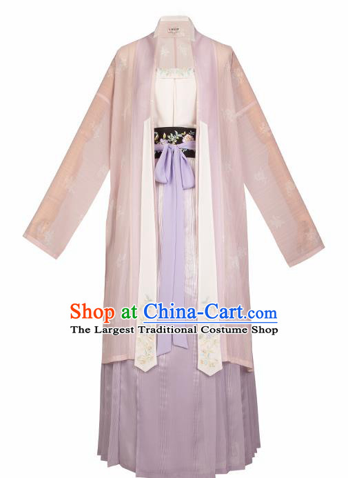 Asian Chinese Ancient Young Mistress Embroidered Hanfu Dress Traditional Song Dynasty Historical Costume for Women