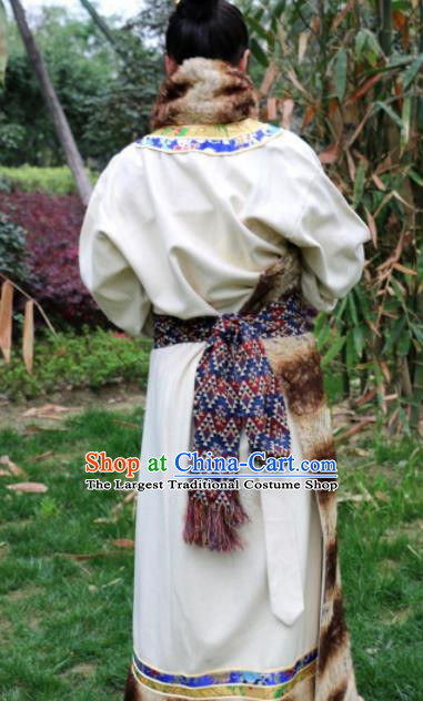 Chinese Traditional Zang Nationality Female Dress Winter Tibetan Robe Ethnic Dance Costume for Women