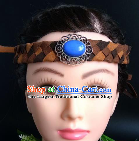 Chinese Traditional Mongol Nationality Handmade Weave Hair Clasp Mongolian Ethnic Dance Headband Accessories for Women