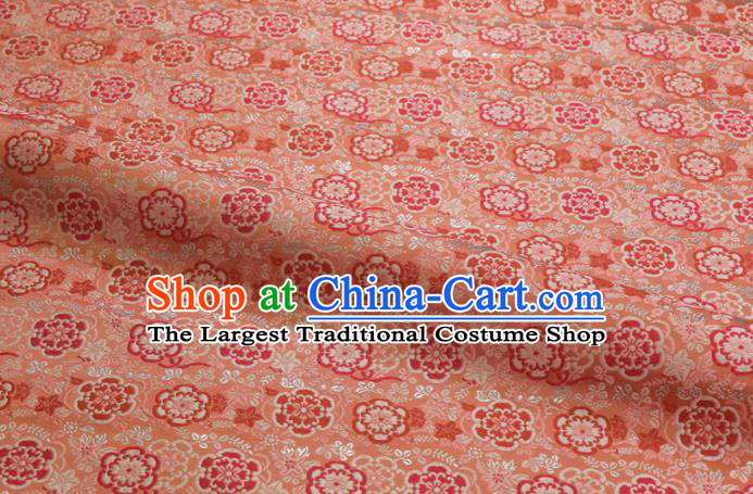 Japanese Traditional Kimono Classical Vine Flowers Pattern Pink Brocade Damask Asian Japan Nishijin Satin Drapery Silk Fabric