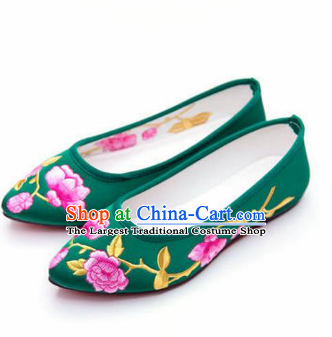 Chinese Traditional Opera Shoes Wedding Shoes Hanfu Princess Shoes Embroidered Green Shoes for Women