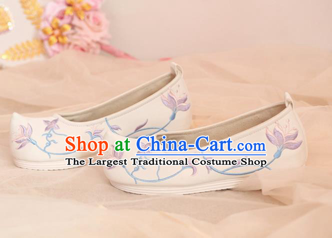 Chinese Traditional Shoes Opera Shoes Hanfu Princess Shoes Embroidered Orchid White Shoes for Women