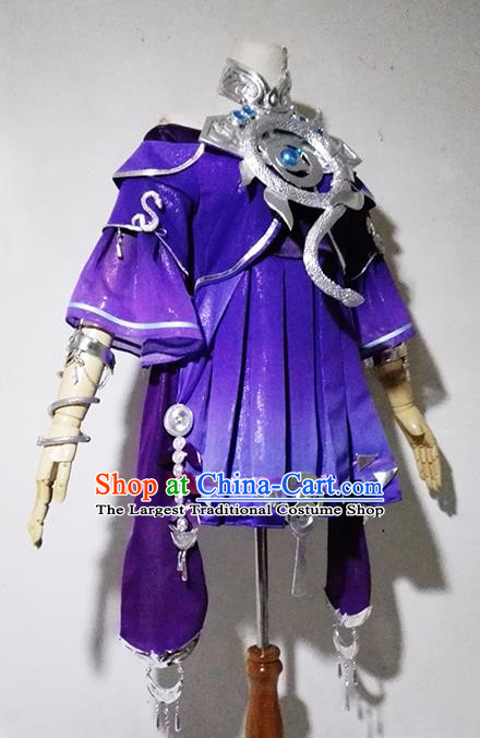 Chinese Traditional Cosplay Female Knight Costume Ancient Swordsman Purple Dress for Women