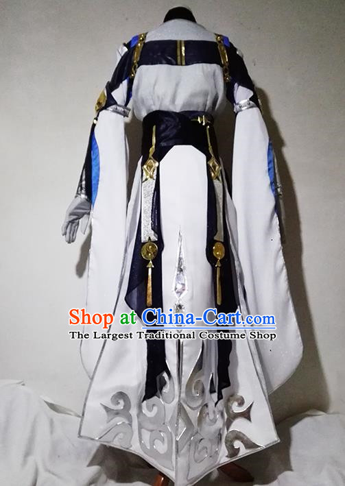 Chinese Traditional Cosplay Taoist Priest White Costume Ancient Swordsman Hanfu Clothing for Men