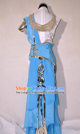 Chinese Traditional Cosplay Knight Costume Ancient Swordsman Blue Dress for Women