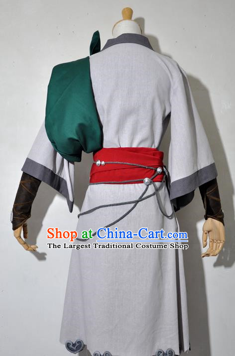 Chinese Traditional Cosplay Young Hero Grey Costume Ancient Swordsman Hanfu Clothing for Men
