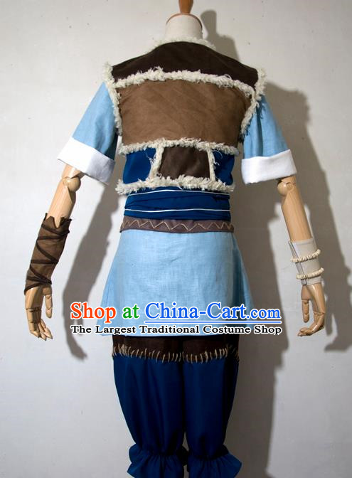 Chinese Traditional Cosplay Young Knight Blue Costume Ancient Swordsman Hanfu Clothing for Men